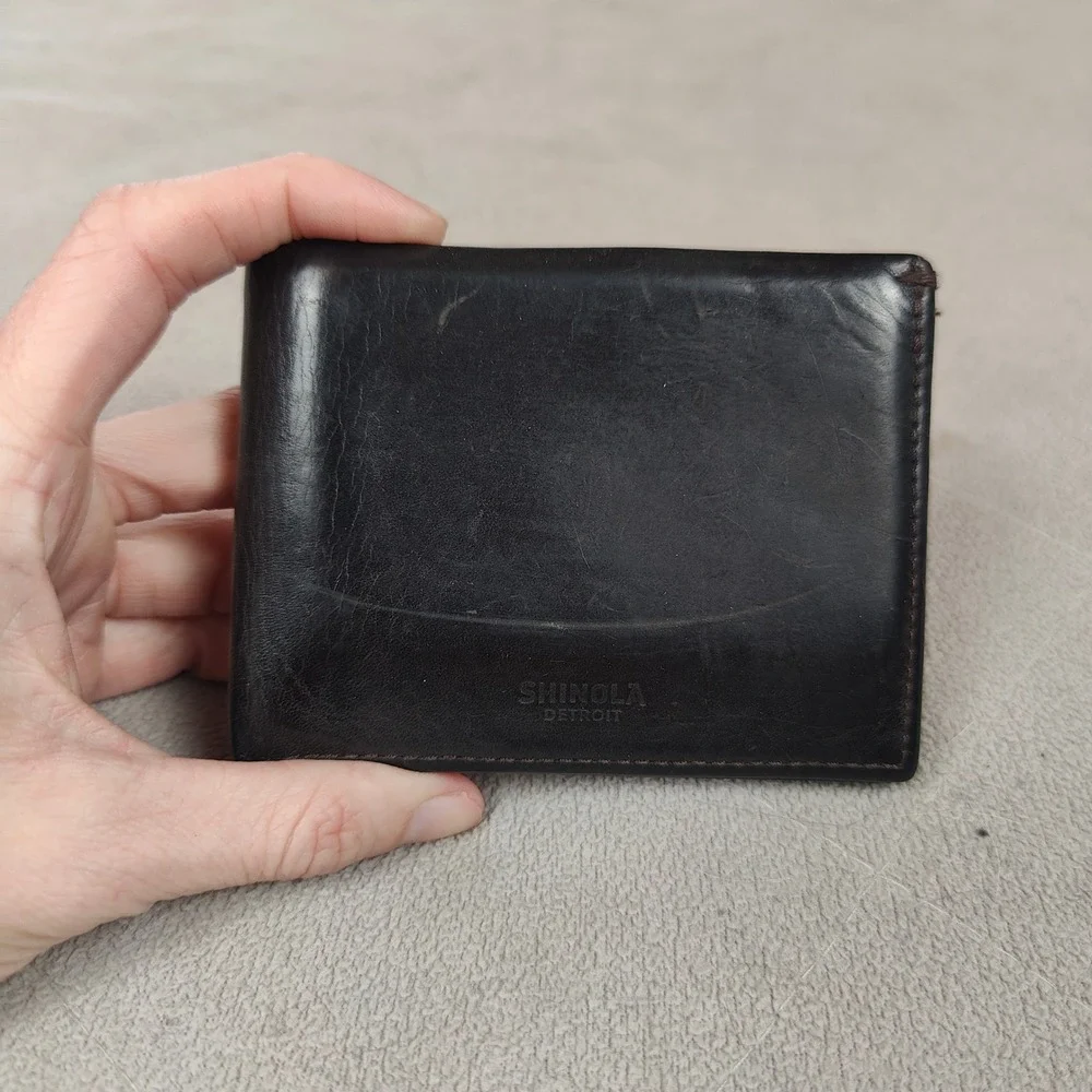 Shinola Detroit Mens Bifold Wallet Dark Brown Black American‎ Made Leather